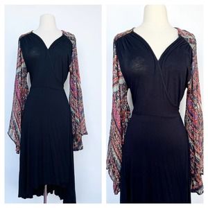Sold//Vintage 70s Style Disco Wrap Little Black Dress / M